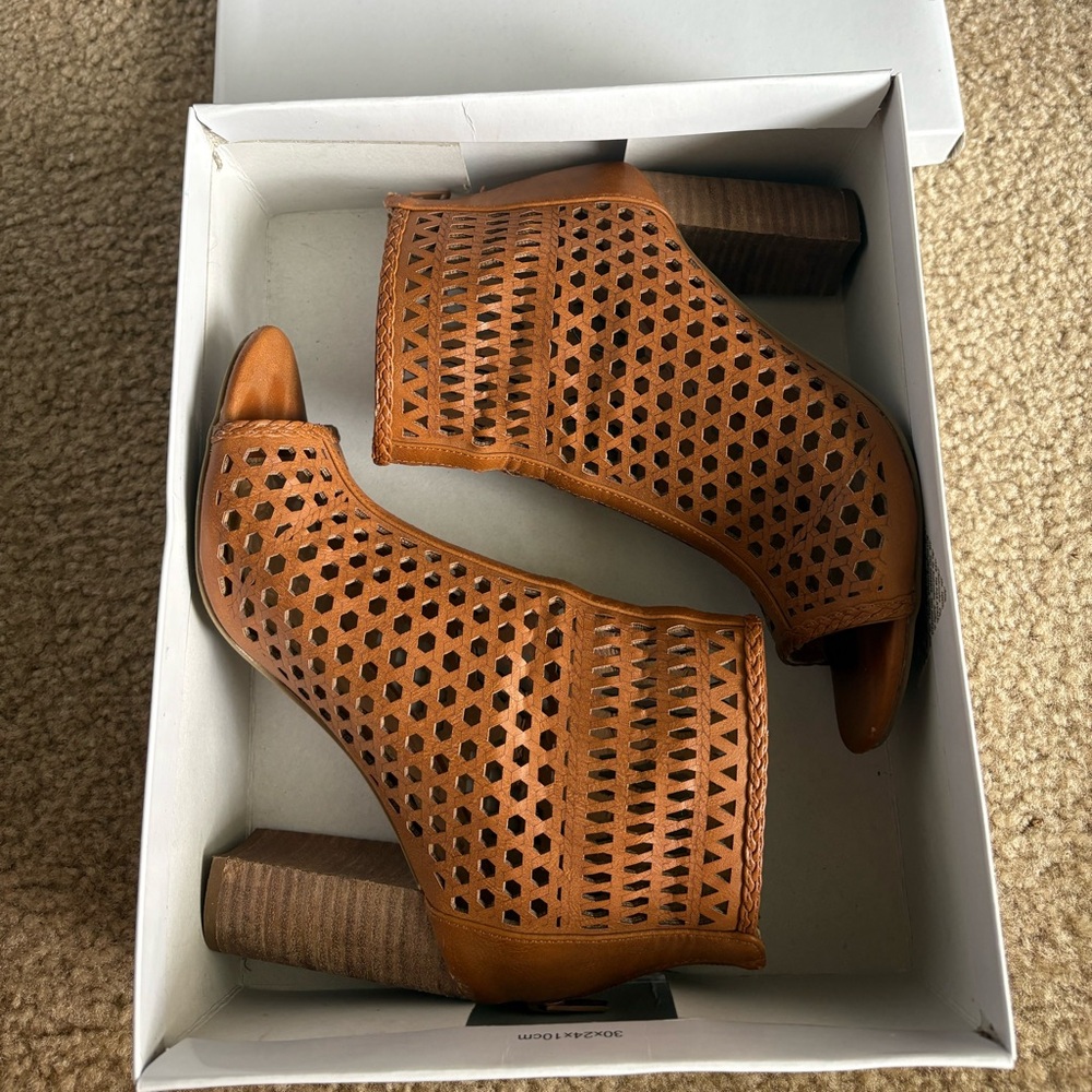 Brown Peep-Toe Ankle Boots - new